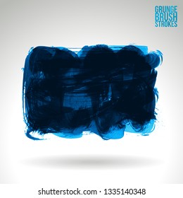 Blue brush stroke and texture. Grunge vector abstract hand - painted element. Underline and border design.