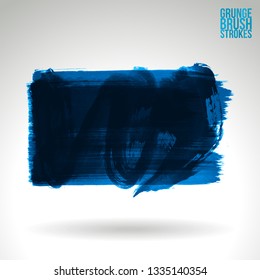 Blue brush stroke and texture. Grunge vector abstract hand - painted element. Underline and border design.