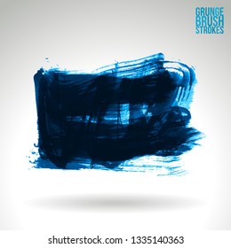 Blue brush stroke and texture. Grunge vector abstract hand - painted element. Underline and border design.
