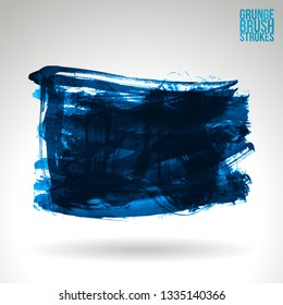 Blue brush stroke and texture. Grunge vector abstract hand - painted element. Underline and border design.