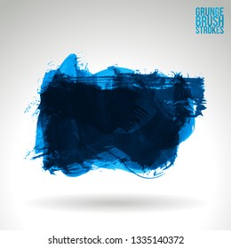 Blue brush stroke and texture. Grunge vector abstract hand - painted element. Underline and border design.