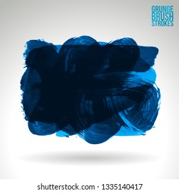 Blue brush stroke and texture. Grunge vector abstract hand - painted element. Underline and border design.