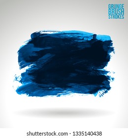 Blue brush stroke and texture. Grunge vector abstract hand - painted element. Underline and border design.
