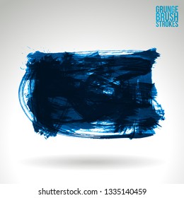Blue brush stroke and texture. Grunge vector abstract hand - painted element. Underline and border design.