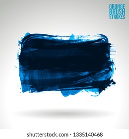 Blue brush stroke and texture. Grunge vector abstract hand - painted element. Underline and border design.