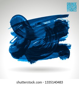 Blue brush stroke and texture. Grunge vector abstract hand - painted element. Underline and border design.