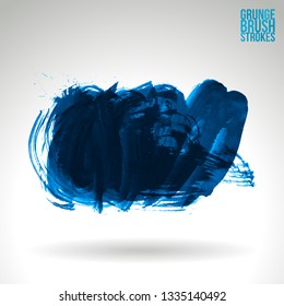 Blue brush stroke and texture. Grunge vector abstract hand - painted element. Underline and border design.