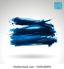 Blue brush stroke and texture. Grunge vector abstract hand - painted element. Underline and border design.