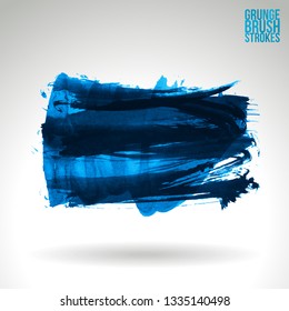 Blue brush stroke and texture. Grunge vector abstract hand - painted element. Underline and border design.