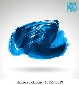 Blue brush stroke and texture. Grunge vector abstract hand - painted element. Underline and border design.