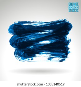 Blue brush stroke and texture. Grunge vector abstract hand - painted element. Underline and border design.