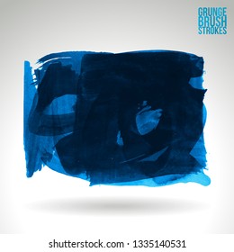 Blue brush stroke and texture. Grunge vector abstract hand - painted element. Underline and border design.