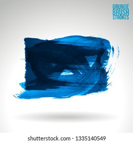 Blue brush stroke and texture. Grunge vector abstract hand - painted element. Underline and border design.