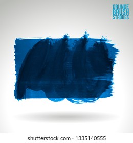 Blue brush stroke and texture. Grunge vector abstract hand - painted element. Underline and border design.