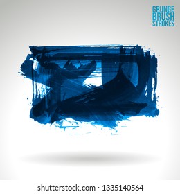 Blue brush stroke and texture. Grunge vector abstract hand - painted element. Underline and border design.