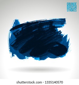 Blue brush stroke and texture. Grunge vector abstract hand - painted element. Underline and border design.