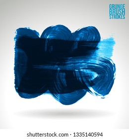 Blue brush stroke and texture. Grunge vector abstract hand - painted element. Underline and border design.