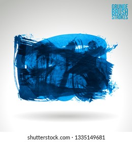 Blue brush stroke and texture. Grunge vector abstract hand - painted element. Underline and border design.