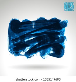 Blue brush stroke and texture. Grunge vector abstract hand - painted element. Underline and border design.