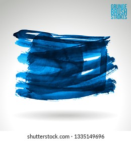Blue brush stroke and texture. Grunge vector abstract hand - painted element. Underline and border design.