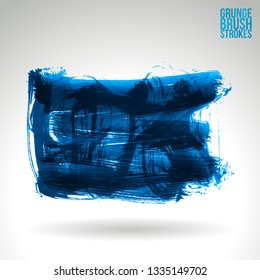 Blue brush stroke and texture. Grunge vector abstract hand - painted element. Underline and border design.