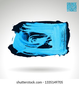 Blue brush stroke and texture. Grunge vector abstract hand - painted element. Underline and border design.
