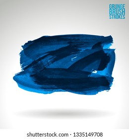 Blue brush stroke and texture. Grunge vector abstract hand - painted element. Underline and border design.