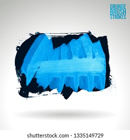 Blue brush stroke and texture. Grunge vector abstract hand - painted element. Underline and border design.