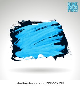 Blue brush stroke and texture. Grunge vector abstract hand - painted element. Underline and border design.