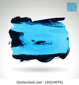 Blue brush stroke and texture. Grunge vector abstract hand - painted element. Underline and border design.