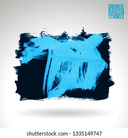 Blue brush stroke and texture. Grunge vector abstract hand - painted element. Underline and border design.