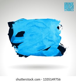 Blue brush stroke and texture. Grunge vector abstract hand - painted element. Underline and border design.