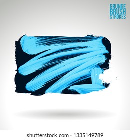 Blue brush stroke and texture. Grunge vector abstract hand - painted element. Underline and border design.