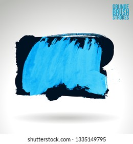 Blue brush stroke and texture. Grunge vector abstract hand - painted element. Underline and border design.