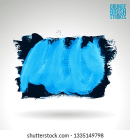 Blue brush stroke and texture. Grunge vector abstract hand - painted element. Underline and border design.