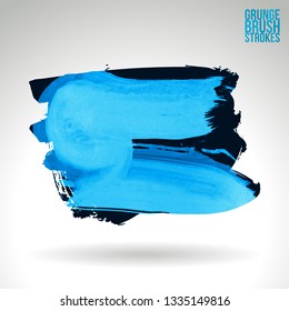 Blue brush stroke and texture. Grunge vector abstract hand - painted element. Underline and border design.