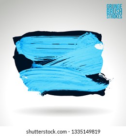 Blue brush stroke and texture. Grunge vector abstract hand - painted element. Underline and border design.
