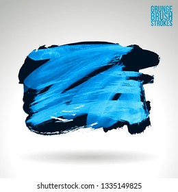 Blue brush stroke and texture. Grunge vector abstract hand - painted element. Underline and border design.