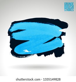 Blue brush stroke and texture. Grunge vector abstract hand - painted element. Underline and border design.