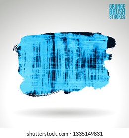 Blue brush stroke and texture. Grunge vector abstract hand - painted element. Underline and border design.