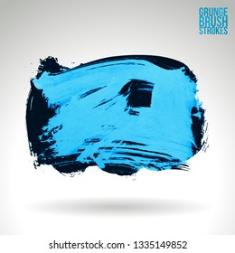 Blue brush stroke and texture. Grunge vector abstract hand - painted element. Underline and border design.
