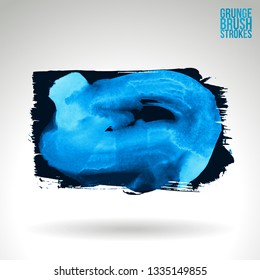 Blue brush stroke and texture. Grunge vector abstract hand - painted element. Underline and border design.