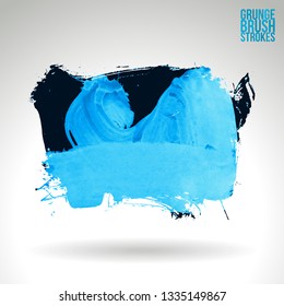 Blue brush stroke and texture. Grunge vector abstract hand - painted element. Underline and border design.
