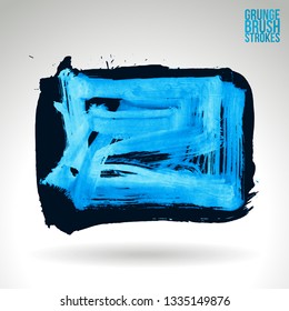 Blue brush stroke and texture. Grunge vector abstract hand - painted element. Underline and border design.