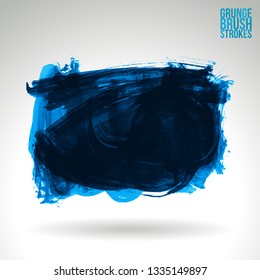 Blue brush stroke and texture. Grunge vector abstract hand - painted element. Underline and border design.