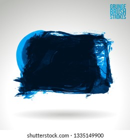 Blue brush stroke and texture. Grunge vector abstract hand - painted element. Underline and border design.