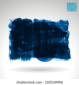 Blue brush stroke and texture. Grunge vector abstract hand - painted element. Underline and border design.