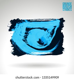 Blue brush stroke and texture. Grunge vector abstract hand - painted element. Underline and border design.