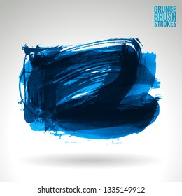 Blue brush stroke and texture. Grunge vector abstract hand - painted element. Underline and border design.