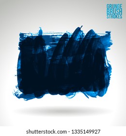 Blue brush stroke and texture. Grunge vector abstract hand - painted element. Underline and border design.